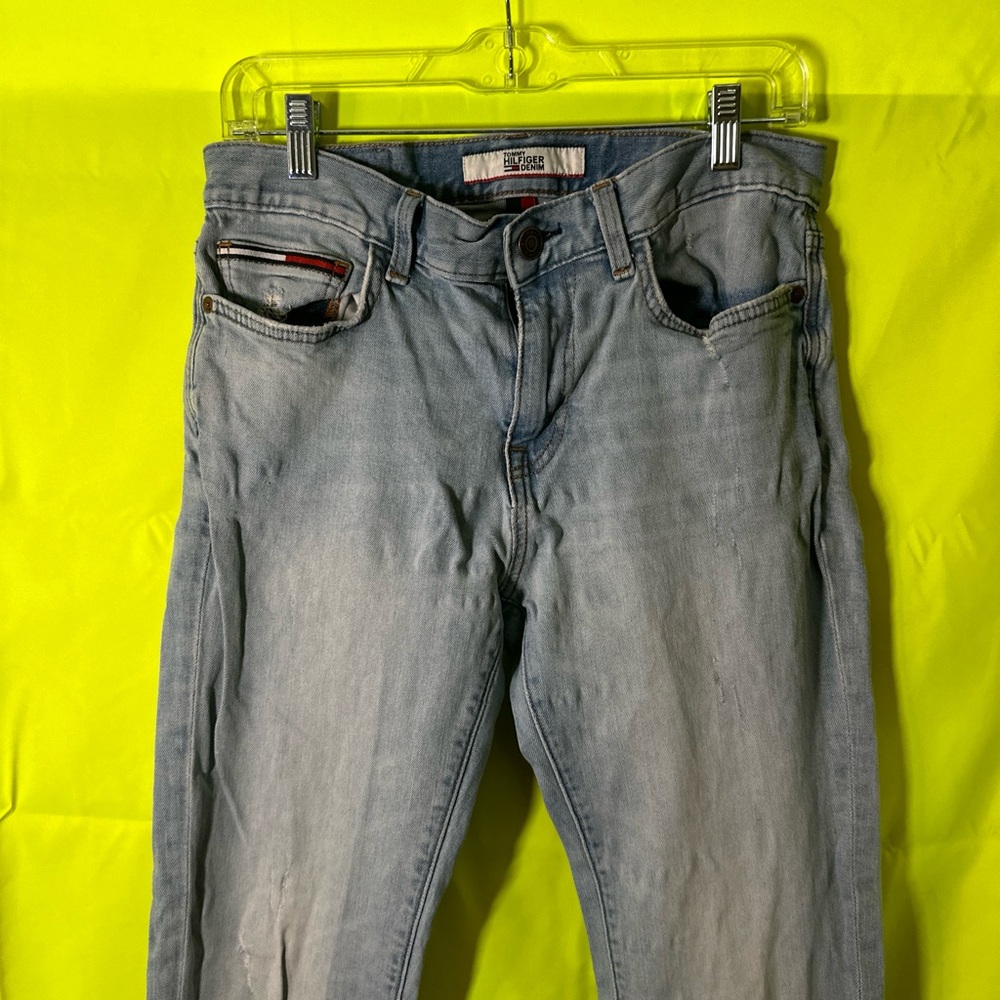 Tommy Hilfiger Denim Mens 30x30 Slim Tapered Stretch Distressed Light BlueJeans